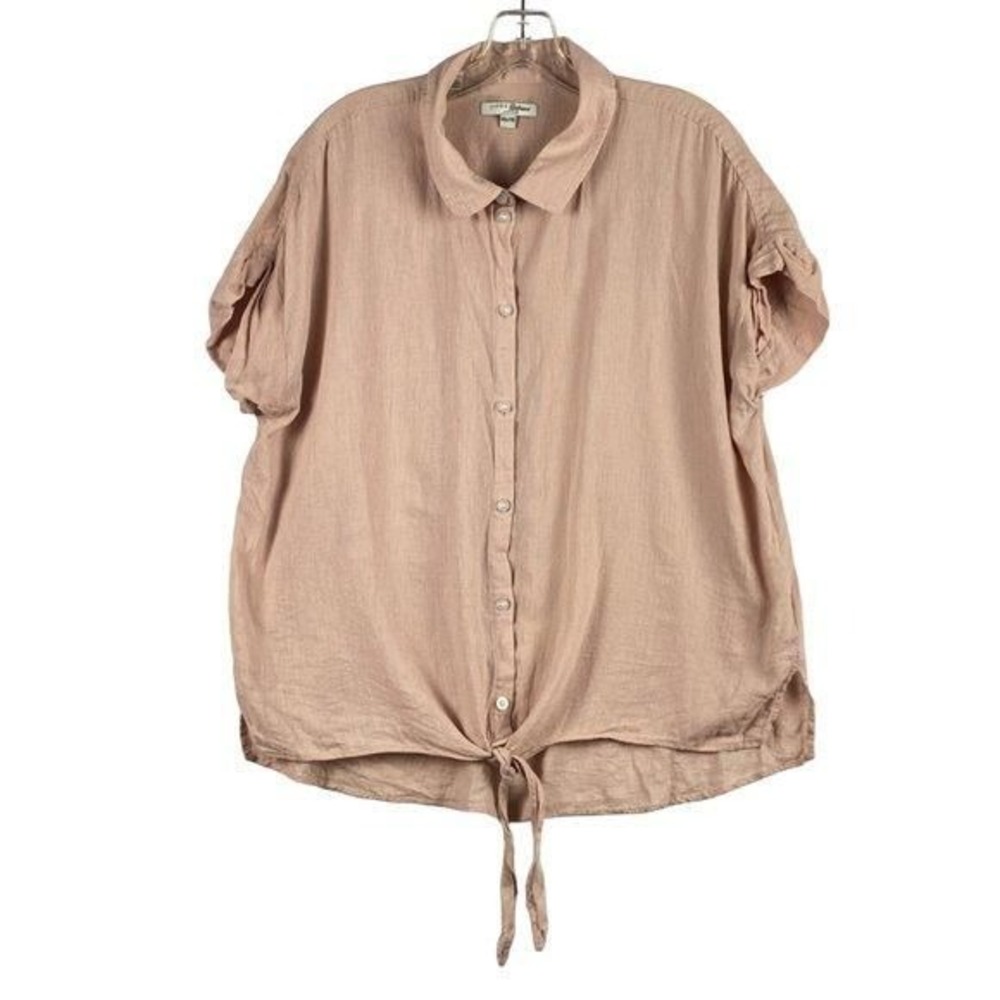 JACHS Girlfriend Linen Blend Button Down Tie Front Peach Top XL